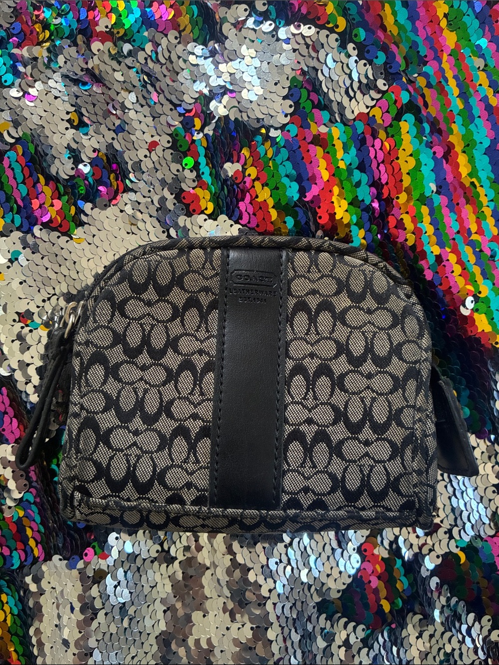 Vintage Coach Black & Gray Signature Jacquard Cosmetic Pouch